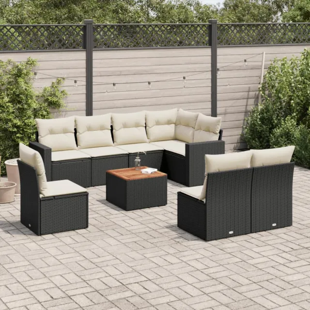 vidaXL 9-delige Loungeset met kussens poly rattan zwart, foto 2