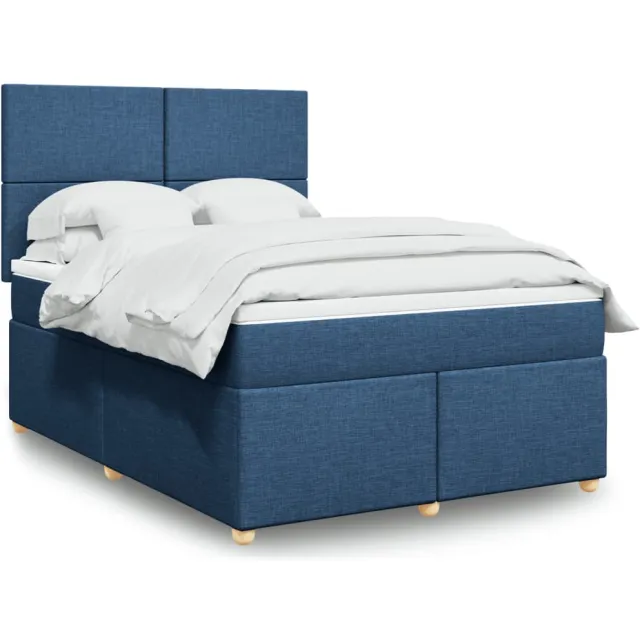 vidaXL Boxspring met matras stof blauw 140x200 cm