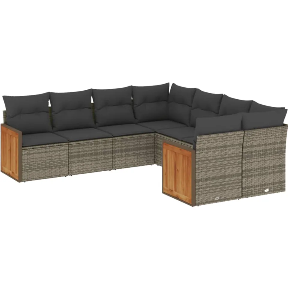 vidaXL 8-delige Loungeset met kussens poly rattan grijs