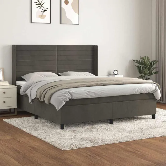 vidaXL Boxspring met matras fluweel donkergrijs 160x200 cm grijs