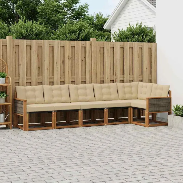 vidaXL Buiten bankenset 6 st 6-zits Natuurlijk en Beige Bruin