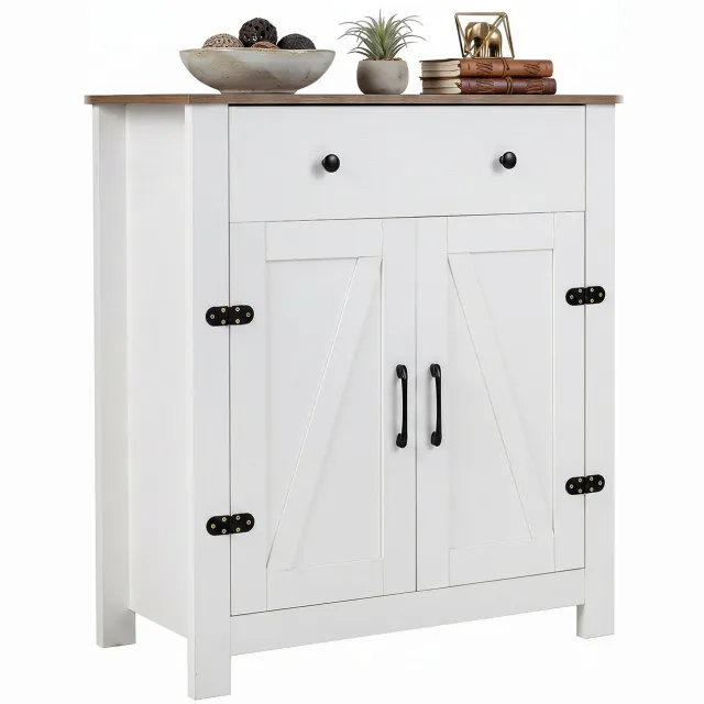 Costway Landhuis-dressoir Buffetkast Keukenkast met Deuren Voorraadkast met Lade en Verstelbare Plank Wit