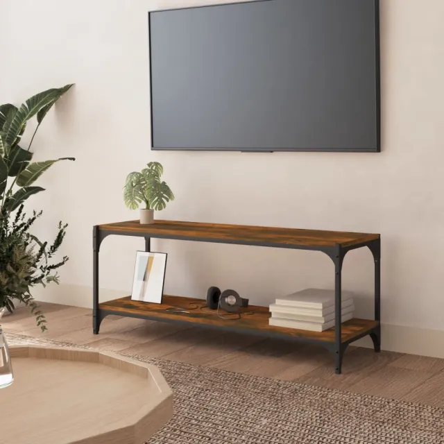 vidaXL Tv-meubel 100x33x41 cm bewerkt hout en staal gerookt eikenkleur, foto 2