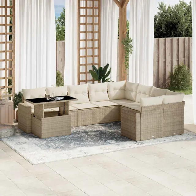 vidaXL 10-delige Loungeset met kussens poly rattan beige, foto 2