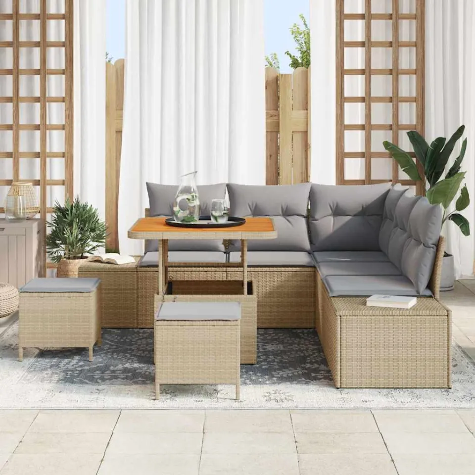 vidaXL Tuinbankenset 8 st Beige Poly riet, foto 3