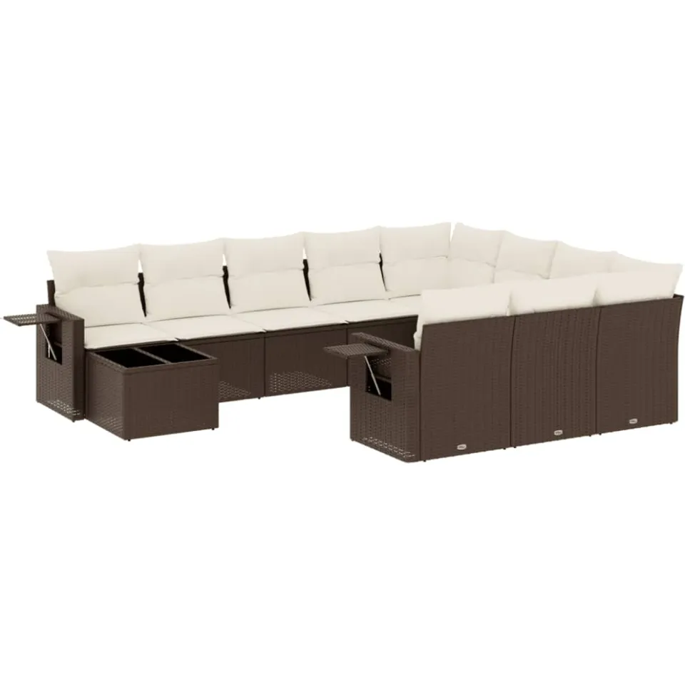 vidaXL 11-delige Loungeset met kussens poly rattan bruin, foto 4