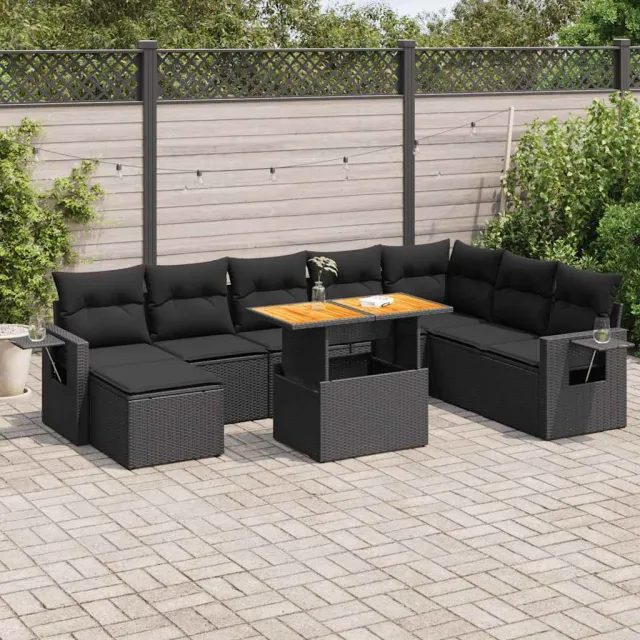vidaXL 9-delige Loungeset met kussens poly rattan zwart, foto 2