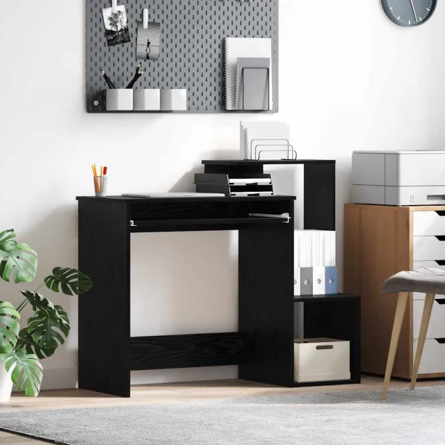 vidaXL Bureau Zwart Eiken 106 x 41 x 88,5 cm Bewerkt hout, foto 2