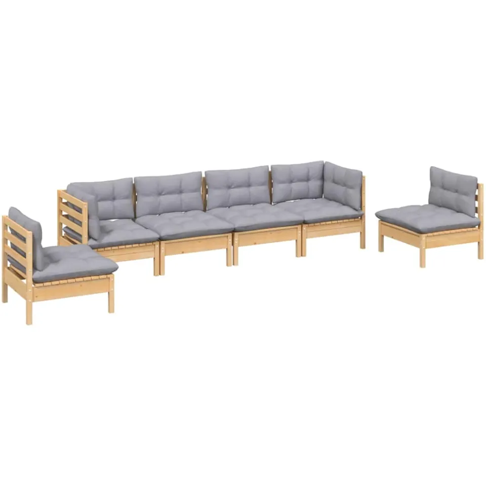 vidaXL 6-delige Loungeset met grijze kussens grenenhout Grijs
