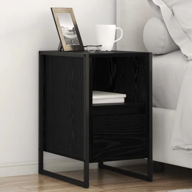 vidaXL Nachtkastje 2 st Zwart Eiken 39,5 x 30 x 50 cm Bewerkt hout, foto 2