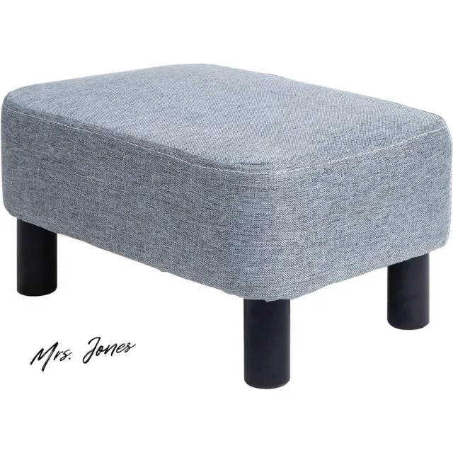 Mrs. Jones Kleine voetenbank Linnen Stoffen Poef Rechthoekige Ottomaanse Poef met Gewatteerde Zitting Pine Houten Benen en Gewatteerd Verandering Schoenen Kruk voor Woonkamer en Slaapkamer met Extra Comfort . multi-color
