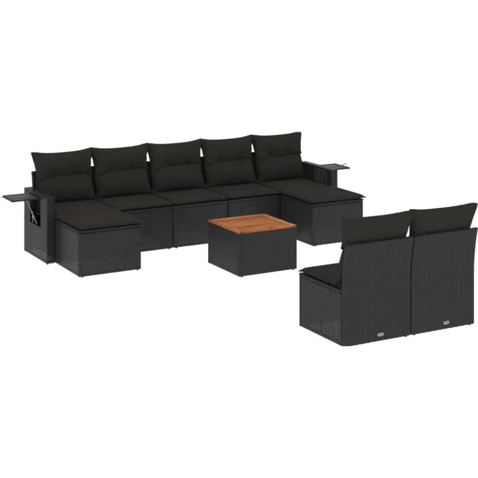 vidaXL 10-delige Loungeset met kussens poly rattan zwart, foto 3