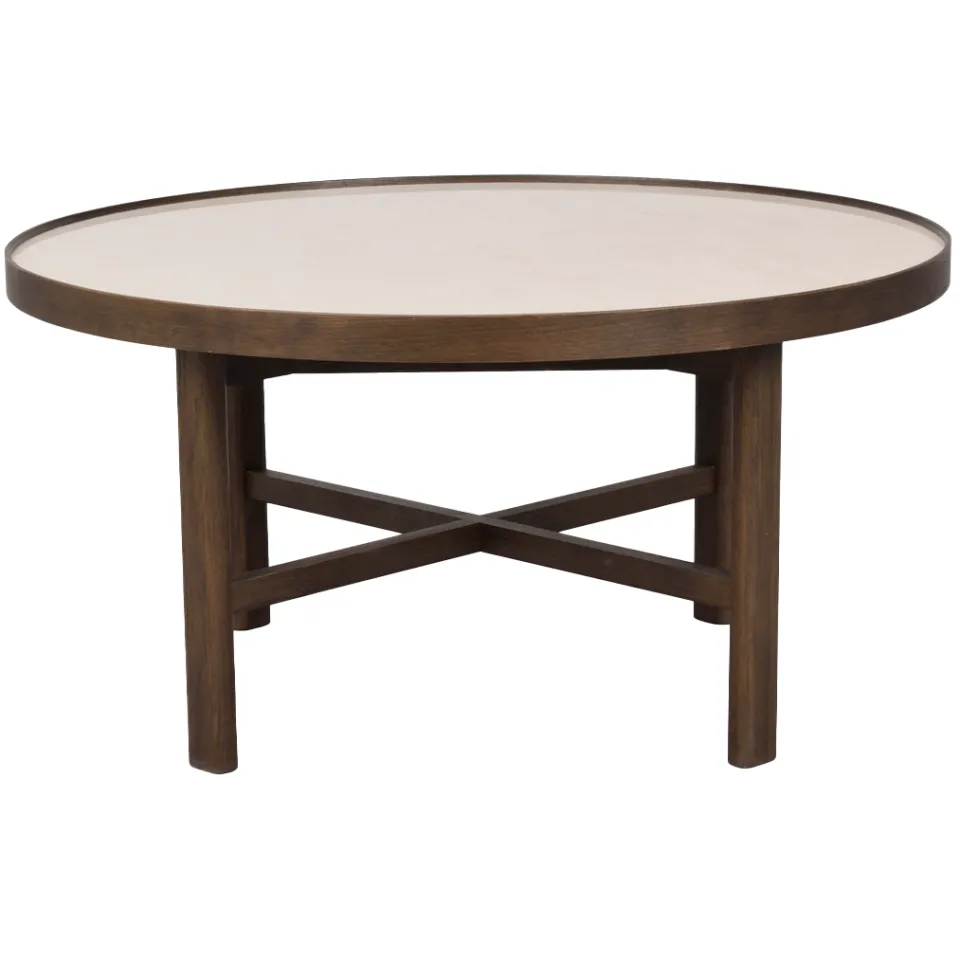 Rowico Home Marsden ronde houten salontafel bruin met beige keramieken tafelblad - Ø 90 cm, foto 4