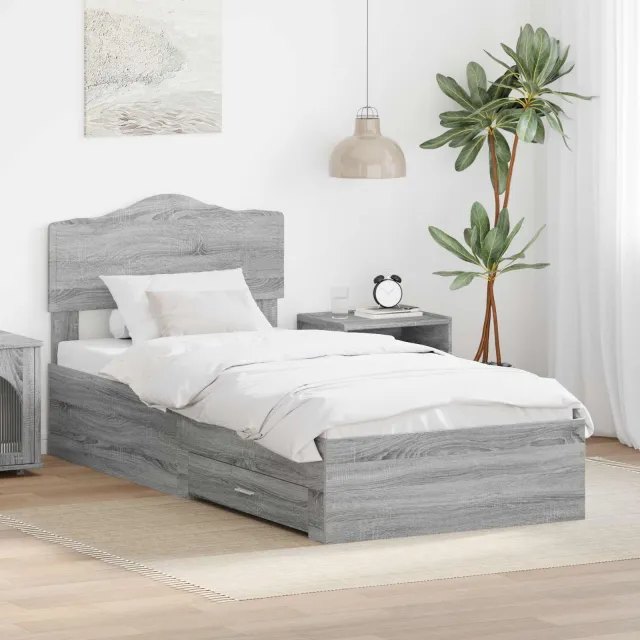 vidaXL Bedframe met lade Grijs Sonoma 100 x 200 cm Bewerkt hout