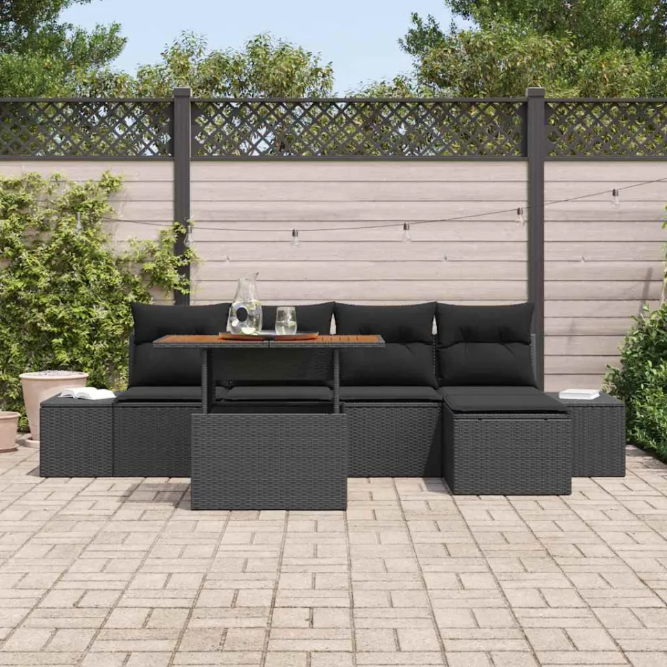 vidaXL Tuin Sofa Set 6 st Zwart Poly riet, foto 2