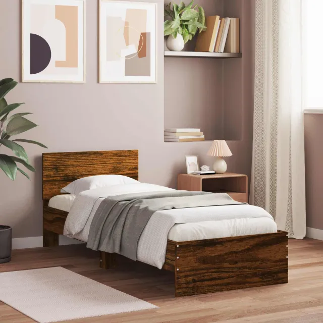 vidaXL Bedframe Gerookt eiken 80 x 200 cm Bewerkt hout Bruin