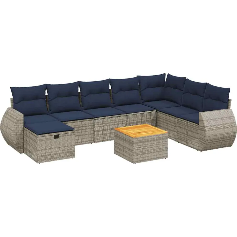 vidaXL 9-delige tuinbankset met kussens, grijs polyrotan, foto 3