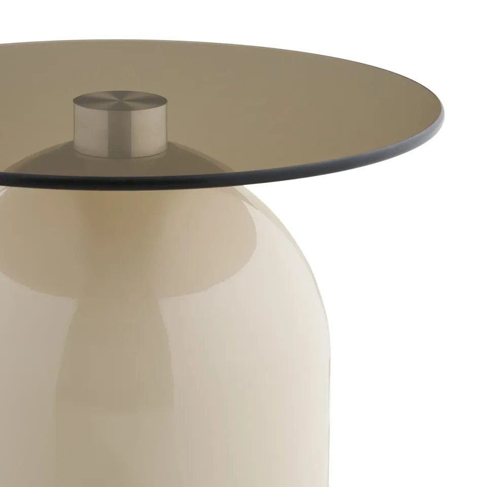 Artichok Raiza metalen bijzettafel beige met glazen blad - Ø40, foto 4