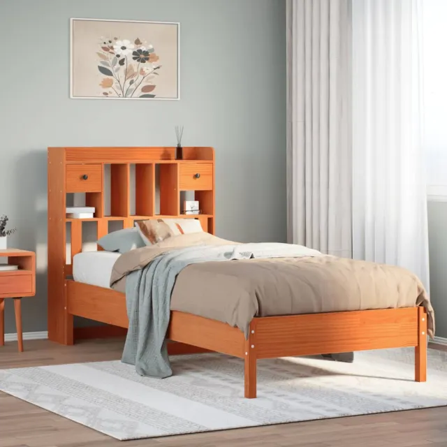 vidaXL Bed met boekenkast zonder matras grenenhout wasbruin 75x190 cm bruin