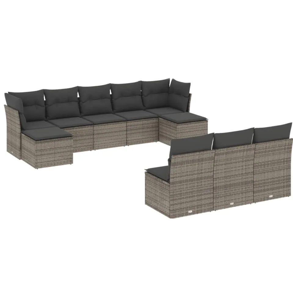 vidaXL 10-delige Loungeset met kussens poly rattan grijs, foto 3