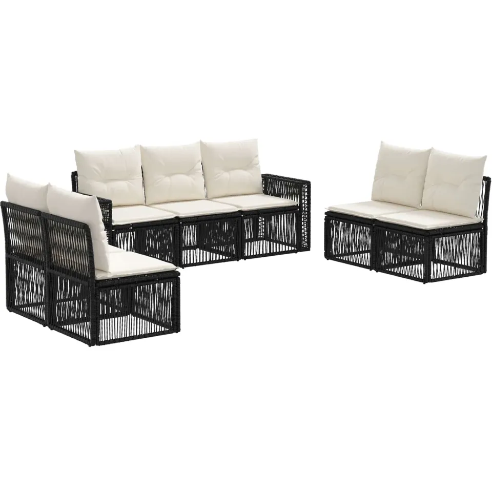 vidaXL Tuinbankenset 7 st Zwart en Cream Wit poly rattan, foto 3