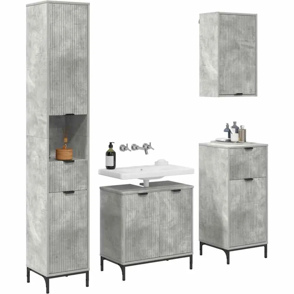 vidaXL Badkamermeubelset met lade Beton Grijs Engineered hout, Metaal