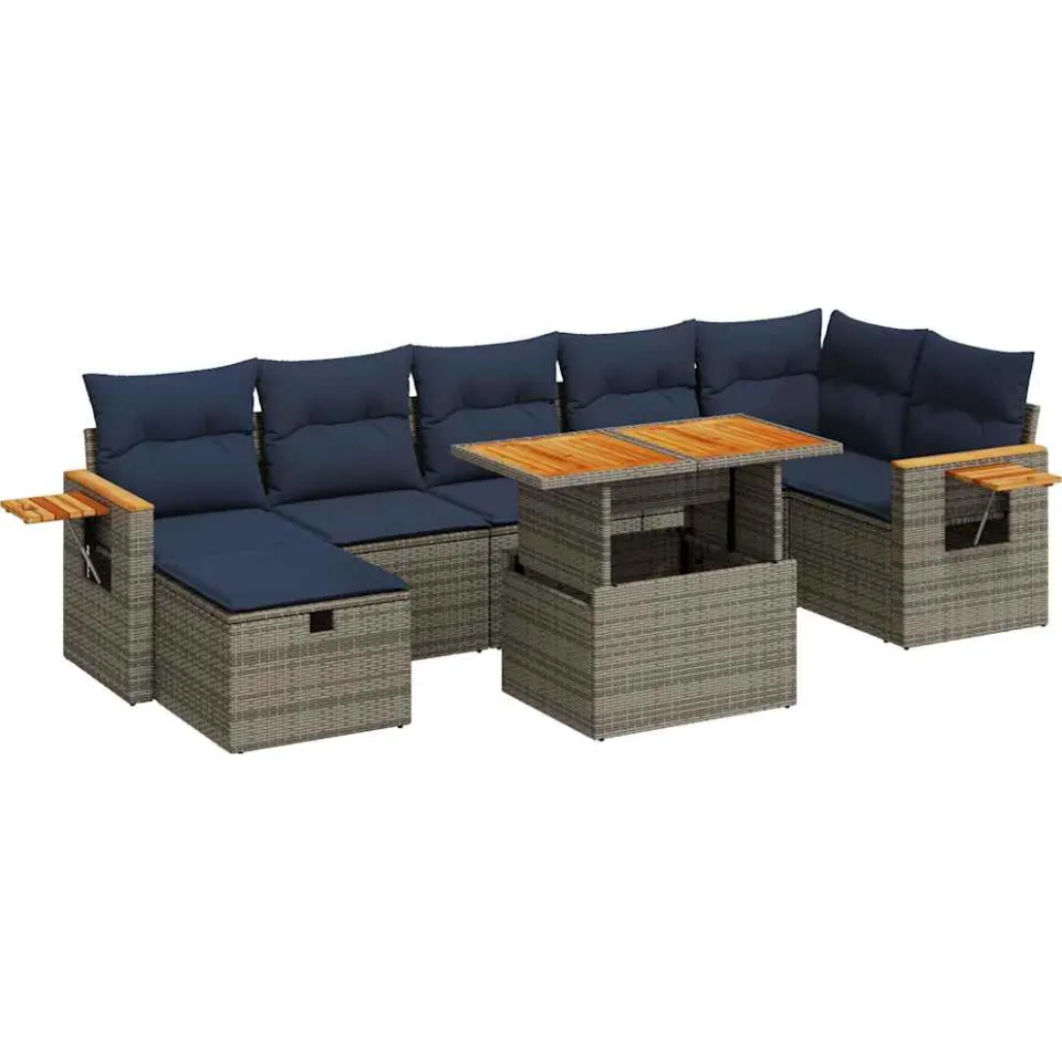 vidaXL 8-delige Loungeset met kussens poly rattan acacia grijs, foto 3