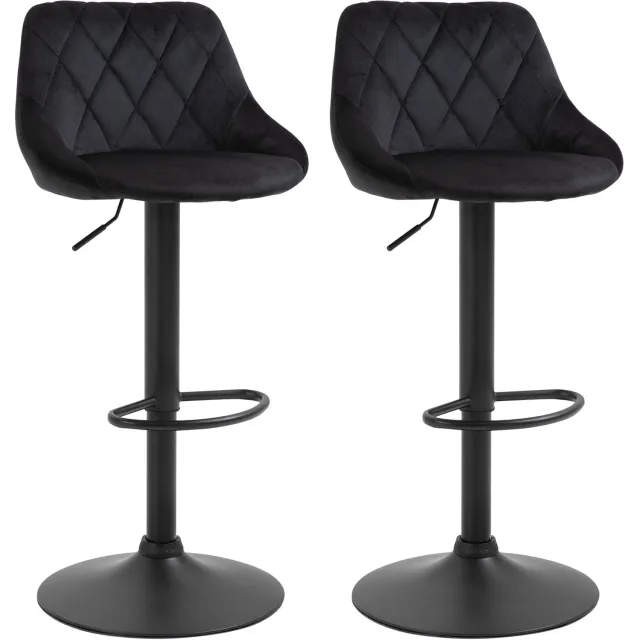 Homona Barkrukken - Set van 2 - In hoogte verstelbaar en 360° draaibaar - Met rugleuning en voetensteun - Fluweeloptiek - 46 x 48 x 83-104 cm - Zwart