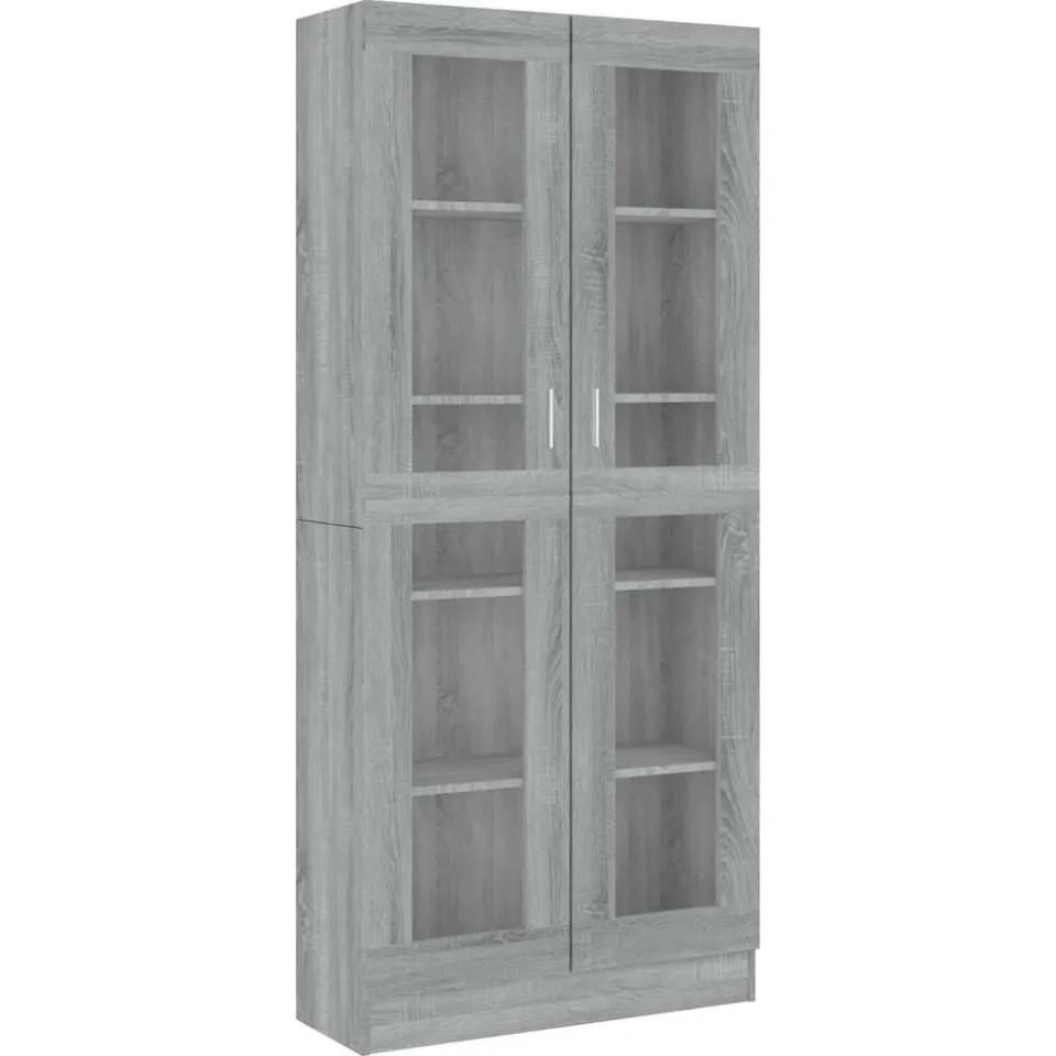 vidaXL Vitrinekast 82,5x30,5x185 cm bewerkt hout grijs sonoma eiken, foto 3