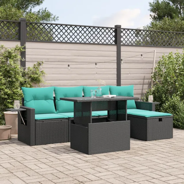 vidaXL 6-delige tuinbankset met kussens van zwart polyrotan, foto 2