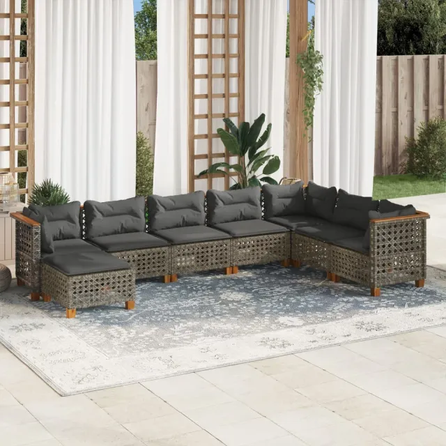 vidaXL 8-delige Loungeset met kussens poly rattan grijs, foto 2