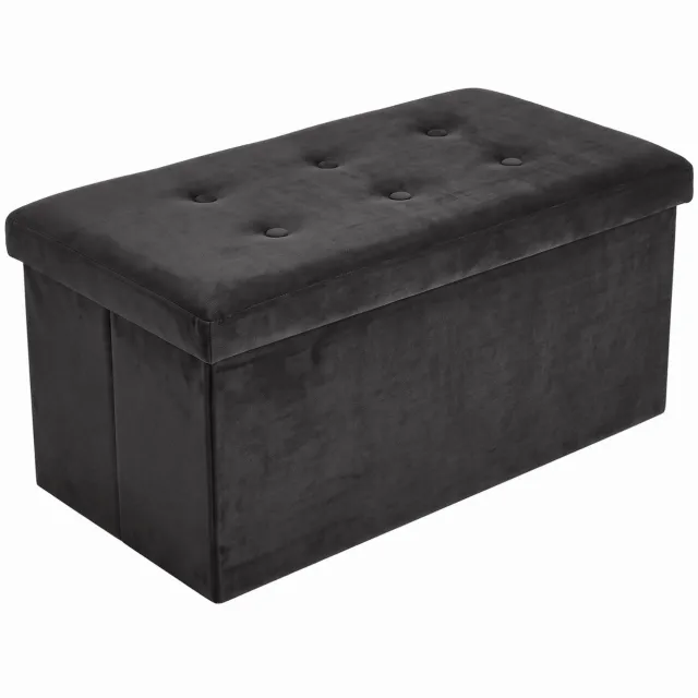 SCENA LIVING Rechthoekige velours poef met opbergvak, opvouwbaar, 76 x 38 x 38 cm Zwart