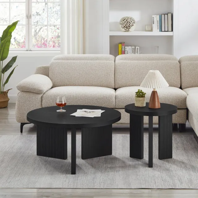 MODFU Salontafelset - Geribbelde Poten - Modern - MDF - Zwart - 2-Delig
