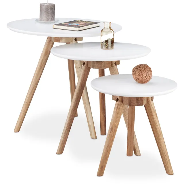 Relaxdays bijzettafeltjes walnoothout - set van 3 - klein - 50 cm - 40 cm - 32 cm - woonkamer lichtbruin