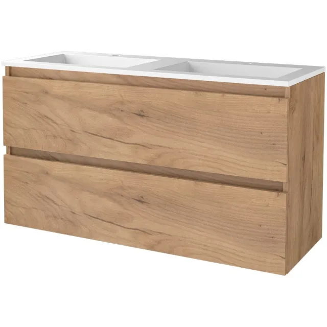 Aquasplash Badmeubelset Aquasplash Salt 120x46 cm Greeploos 2 Lades Met Wastafel 2 Kraangaten Whisky Oak Aquasplash