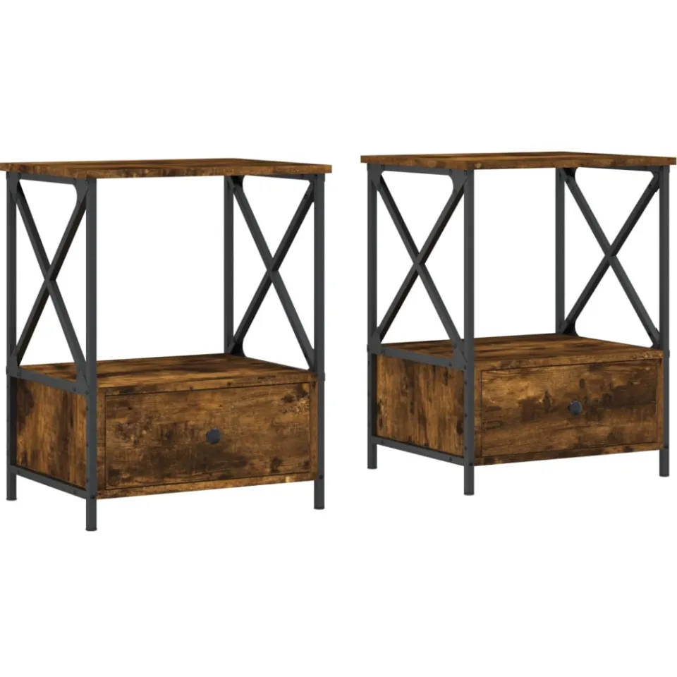 vidaXL Nachtkastjes 2 st 50x41x65 cm bewerkt hout gerookt eikenkleurig, foto 3