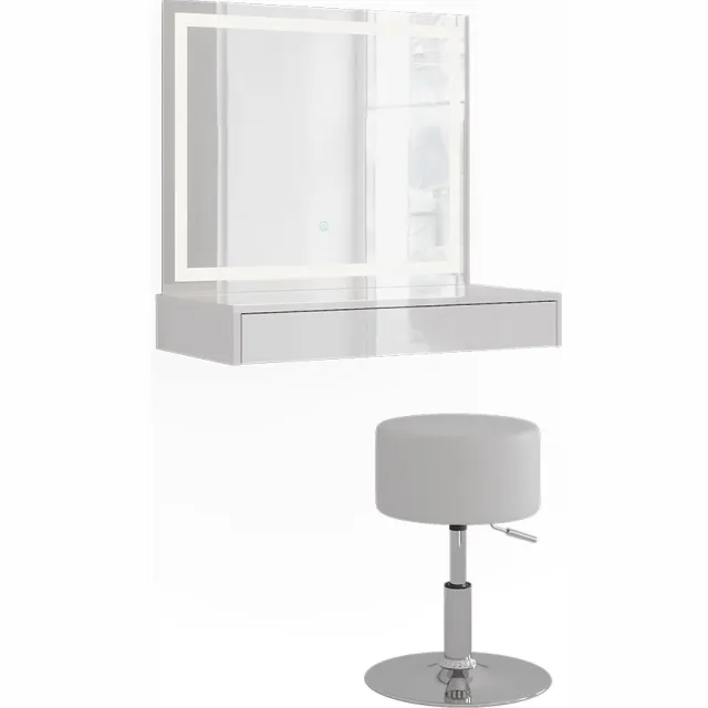 Vicco Kaptafel set met kruk Sherry, Wit/Wit Hoogglans, 80 cm met LED-spiegel en kruk