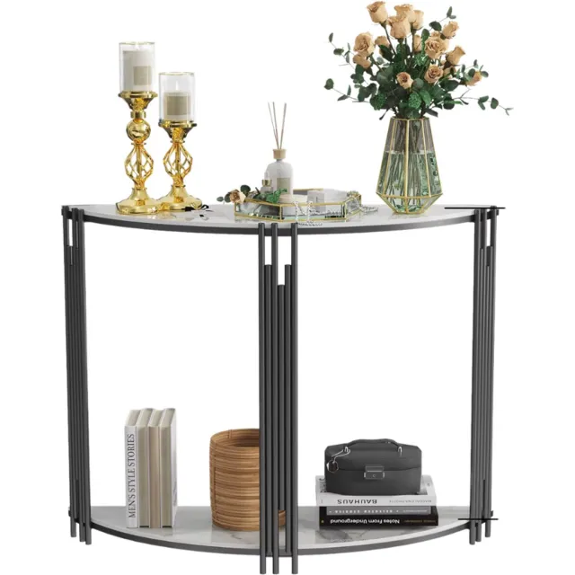 Bolt Edge Livio Consoletafel - Haltafel - Wandtafel - Zilver - Sidetable - 100cm - Marmer look Wit