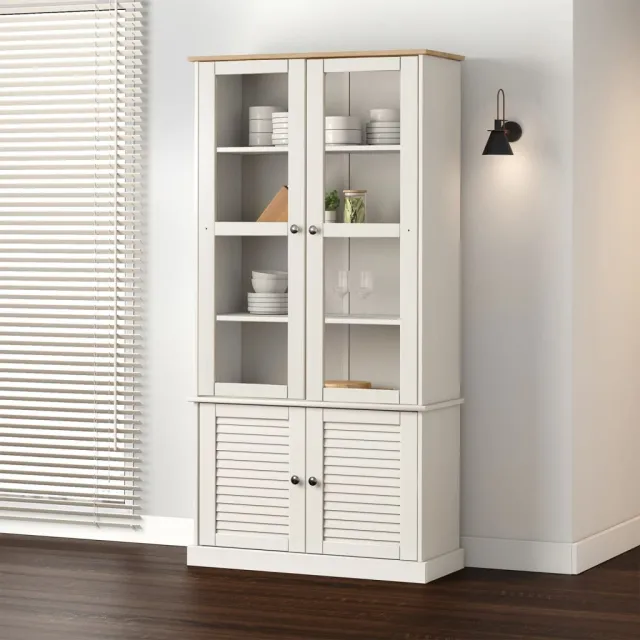 vidaXL Vitrinekast VIGO 85x35x170 cm massief grenenhout wit, foto 2