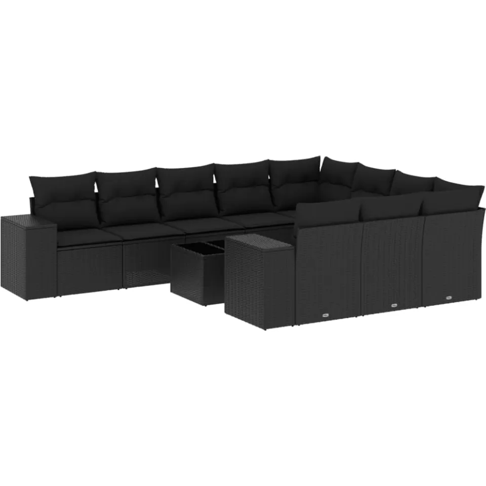 vidaXL 11-delige Loungeset met kussens poly rattan zwart, foto 3