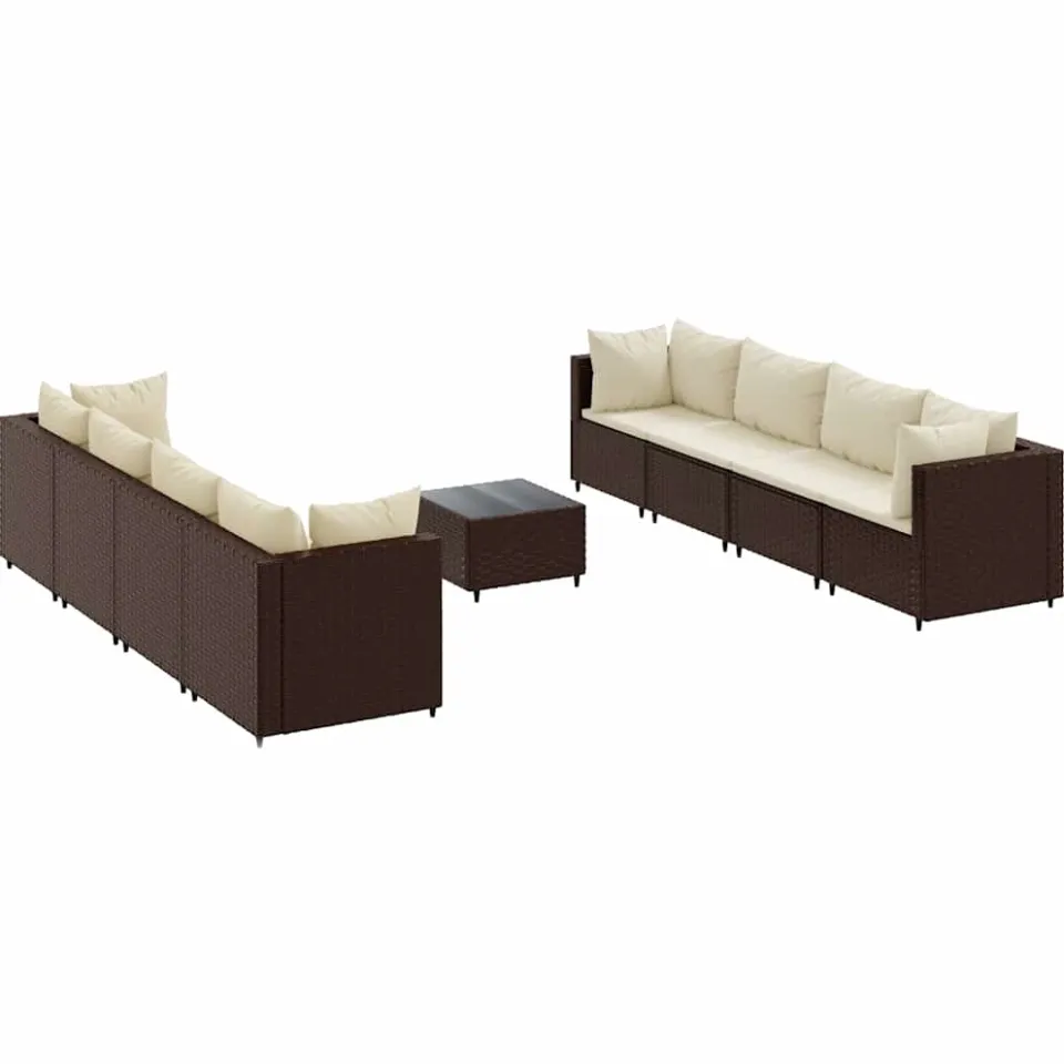 vidaXL 9-delige Loungeset met kussens poly rattan bruin, foto 3