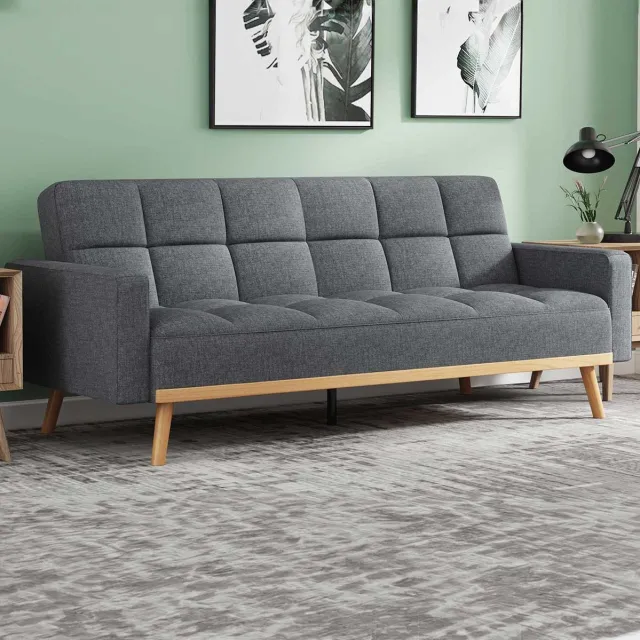 Rousseau Adana Slaapbank 3-zits – Grijze Stof – Uitklapbaar tot Bed 188x106 cm – Koudschuim – 214 cm Grijs