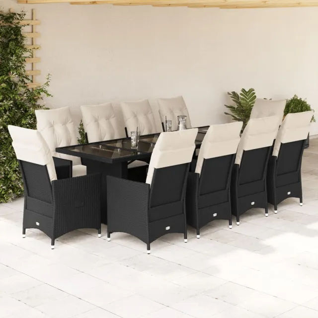 vidaXL 11-delige Bistroset met kussens poly rattan zwart, foto 2