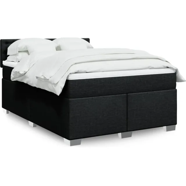 vidaXL Boxspring met matras stof zwart 140x190 cm