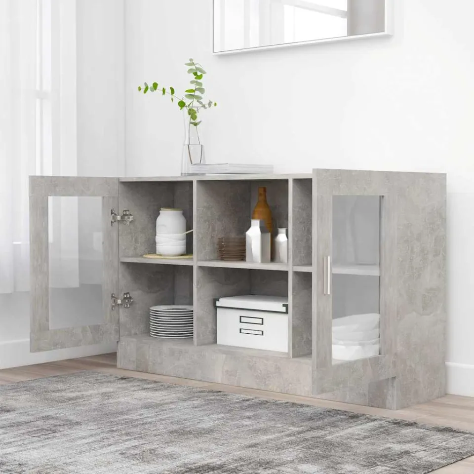 vidaXL Vitrinekast 120x30,5x70 cm bewerkt hout betongrijs grijs, foto 4
