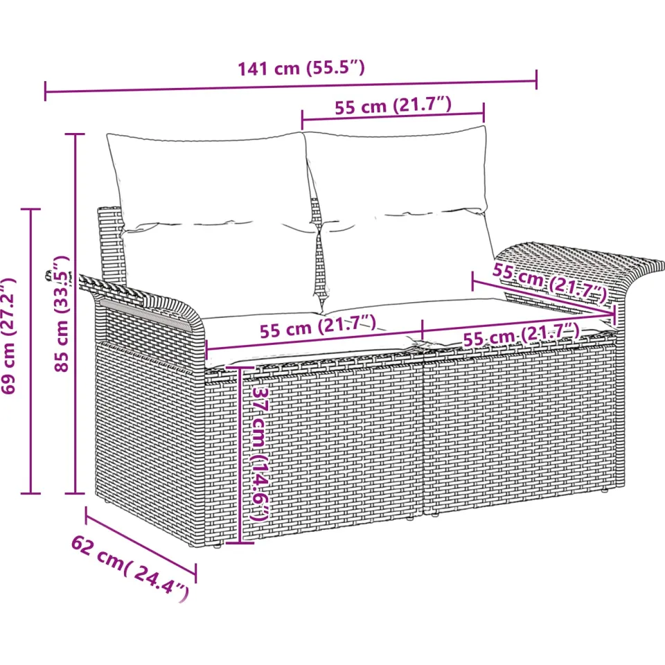 vidaXL Tuin Sofa Set 9 st Zwart Poly riet, foto 4