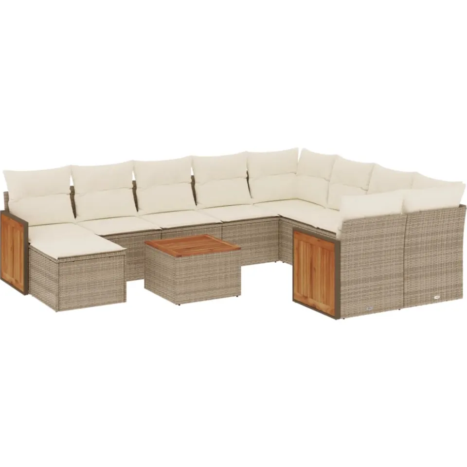 vidaXL 11-delige Tuinset met kussens poly rattan beige, foto 3