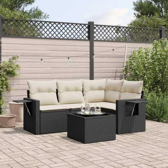 vidaXL 5-delige Loungeset met kussens poly rattan zwart, foto 2