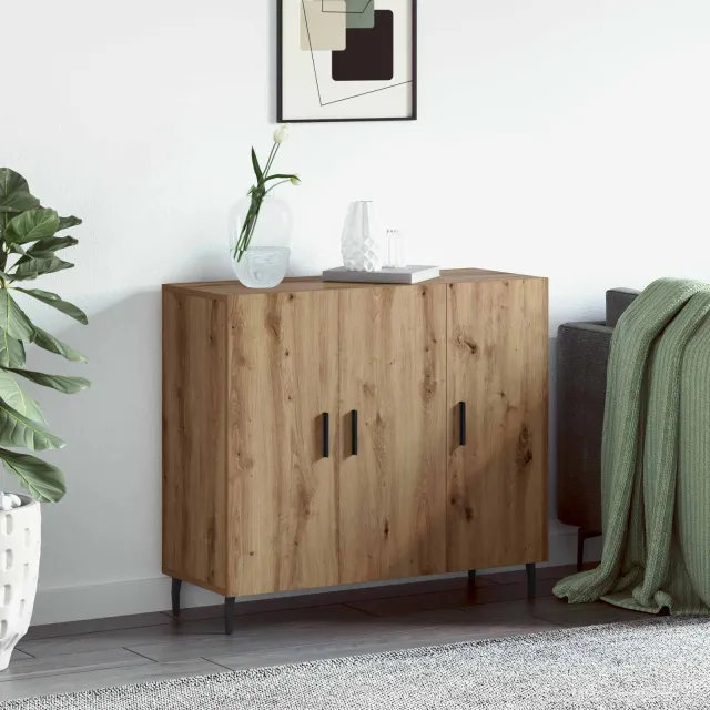 vidaXL Dressoir Artisan Eiken 90 x 34 x 80 cm Bewerkt hout Bruin