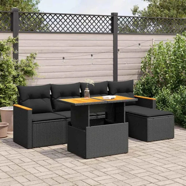 vidaXL 6-delige Loungeset met kussens poly rattan acacia zwart, foto 2